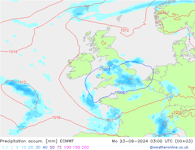 Precipitation accum. ECMWF Po 23.09.2024 03 UTC