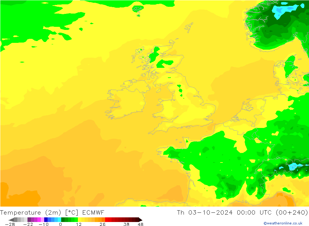 Temperature (2m) ECMWF Čt 03.10.2024 00 UTC