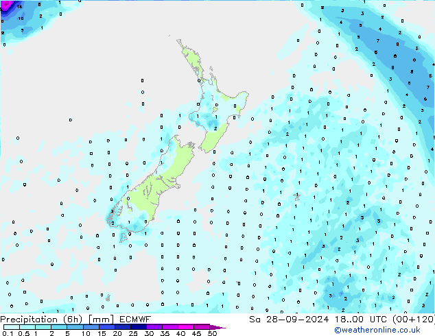 Precipitação (6h) ECMWF Sáb 28.09.2024 00 UTC