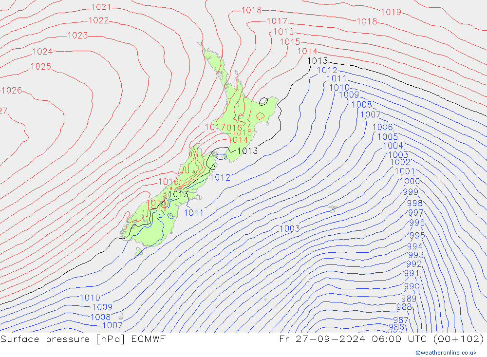 Surface pressure ECMWF Fr 27.09.2024 06 UTC