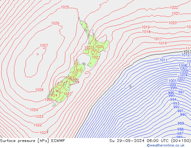 Surface pressure ECMWF Su 29.09.2024 06 UTC