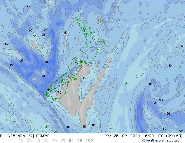 Humedad rel. 925hPa ECMWF mié 25.09.2024 15 UTC