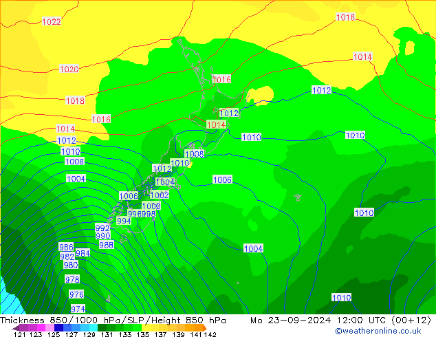 850-1000 hPa Kalınlığı ECMWF Pzt 23.09.2024 12 UTC