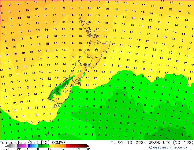 карта температуры ECMWF вт 01.10.2024 00 UTC