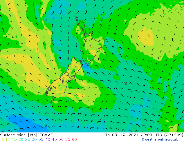 Surface wind ECMWF Th 03.10.2024 00 UTC