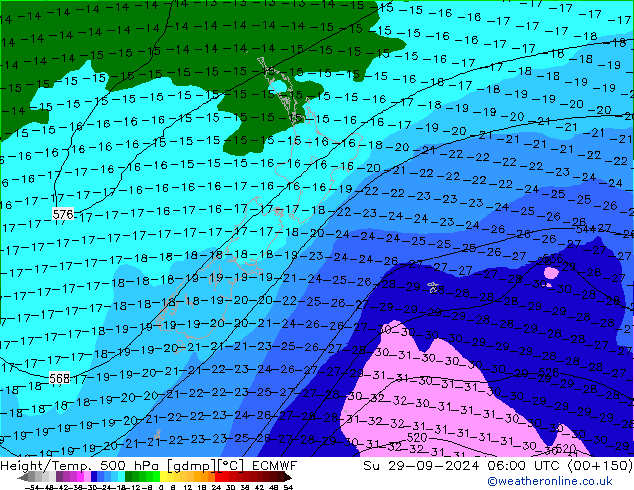 Height/Temp. 500 hPa ECMWF nie. 29.09.2024 06 UTC