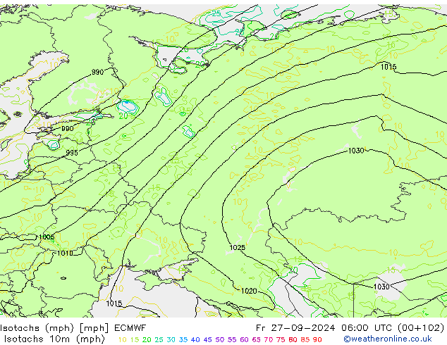 Izotacha (mph) ECMWF pt. 27.09.2024 06 UTC