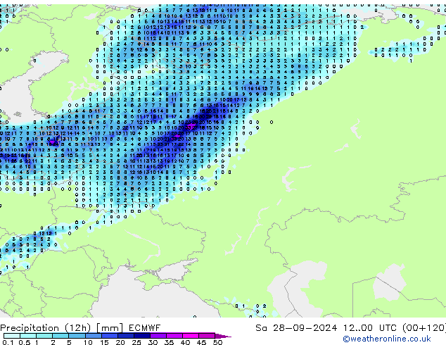 Precipitation (12h) ECMWF Sa 28.09.2024 00 UTC