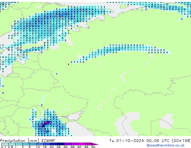 Niederschlag ECMWF Di 01.10.2024 06 UTC