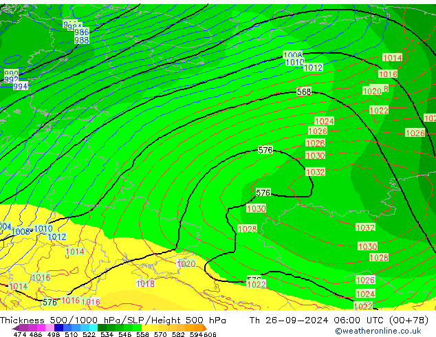 Espesor 500-1000 hPa ECMWF jue 26.09.2024 06 UTC