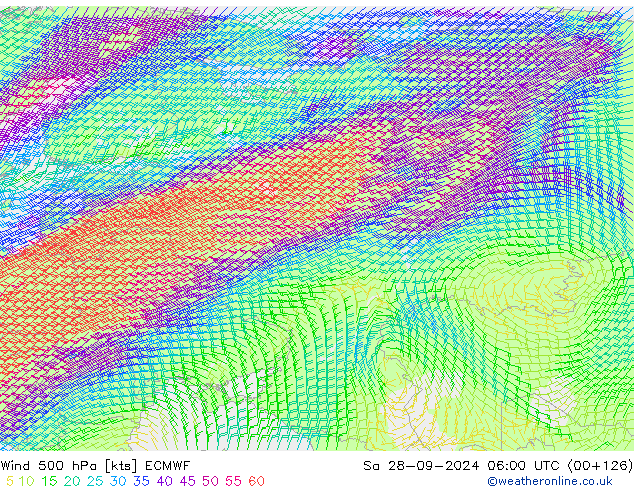 Wind 500 hPa ECMWF Sa 28.09.2024 06 UTC