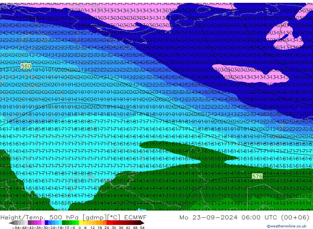 Z500/Rain (+SLP)/Z850 ECMWF Po 23.09.2024 06 UTC