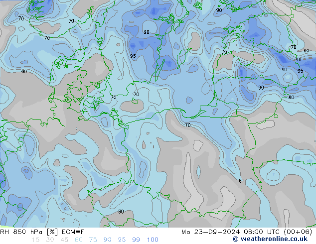 RH 850 hPa ECMWF Mo 23.09.2024 06 UTC