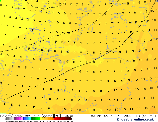 Z500/Yağmur (+YB)/Z850 ECMWF Çar 25.09.2024 12 UTC