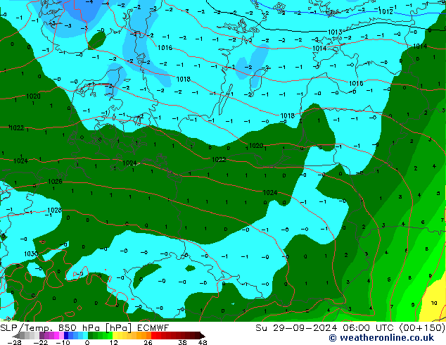 SLP/Temp. 850 hPa ECMWF nie. 29.09.2024 06 UTC