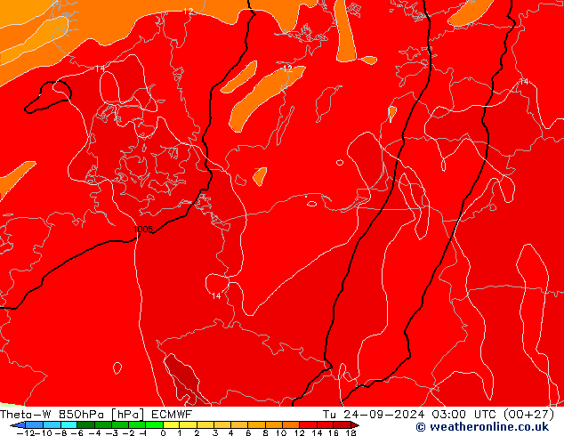 Theta-W 850hPa ECMWF  24.09.2024 03 UTC