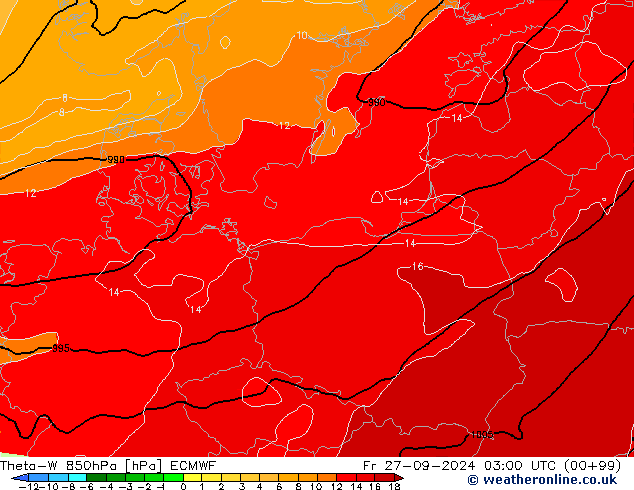 Theta-W 850гПа ECMWF пт 27.09.2024 03 UTC