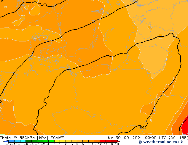 Theta-W 850hPa ECMWF ma 30.09.2024 00 UTC