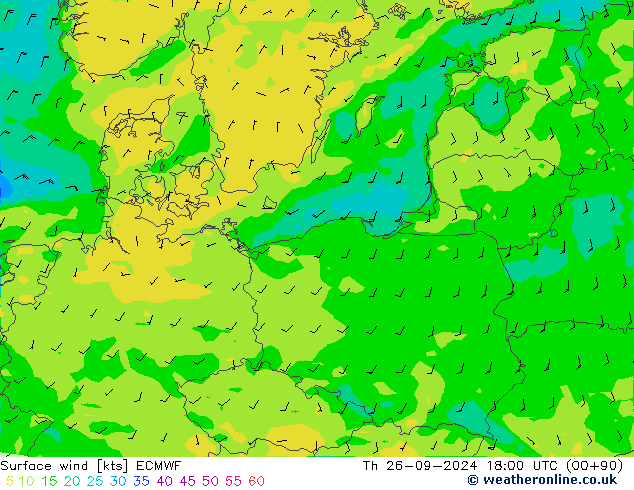 ветер 10 m ECMWF чт 26.09.2024 18 UTC