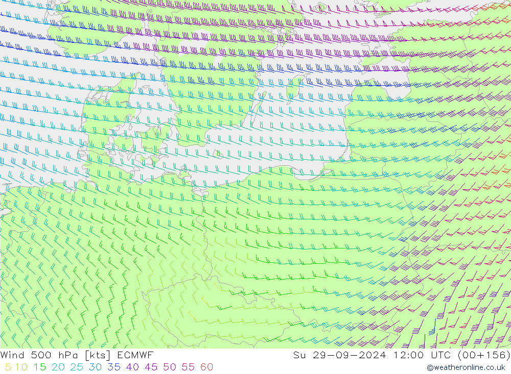 Wind 500 hPa ECMWF zo 29.09.2024 12 UTC