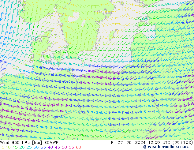 Vento 850 hPa ECMWF ven 27.09.2024 12 UTC