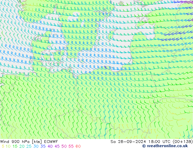 Wind 900 hPa ECMWF Sa 28.09.2024 18 UTC