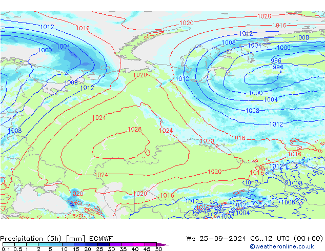 Z500/Rain (+SLP)/Z850 ECMWF ср 25.09.2024 12 UTC