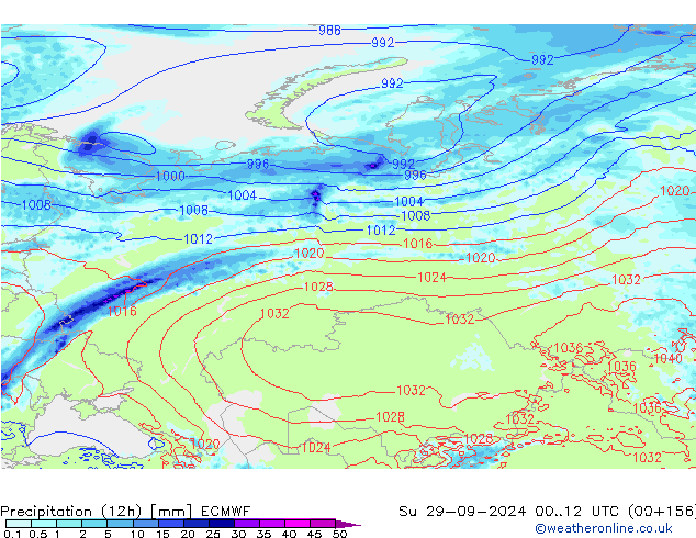 Precipitation (12h) ECMWF Su 29.09.2024 12 UTC