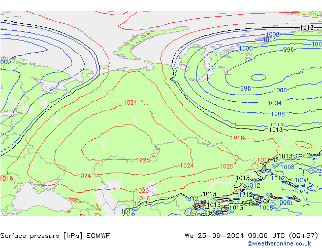 Atmosférický tlak ECMWF St 25.09.2024 09 UTC