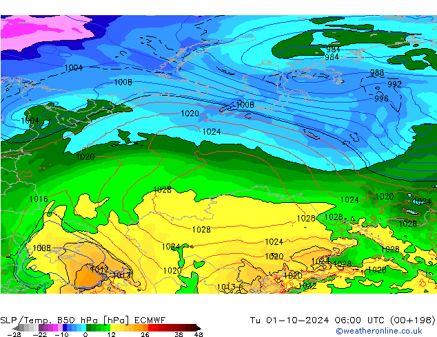 SLP/Temp. 850 hPa ECMWF di 01.10.2024 06 UTC