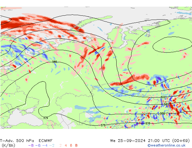 T-Adv. 500 hPa ECMWF St 25.09.2024 21 UTC