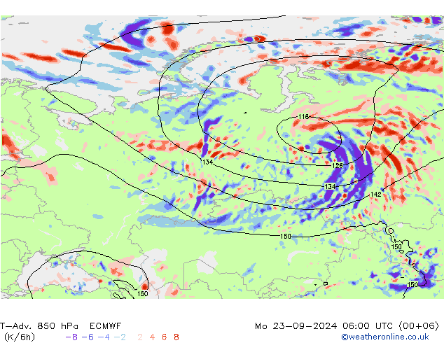 T-Adv. 850 hPa ECMWF lun 23.09.2024 06 UTC