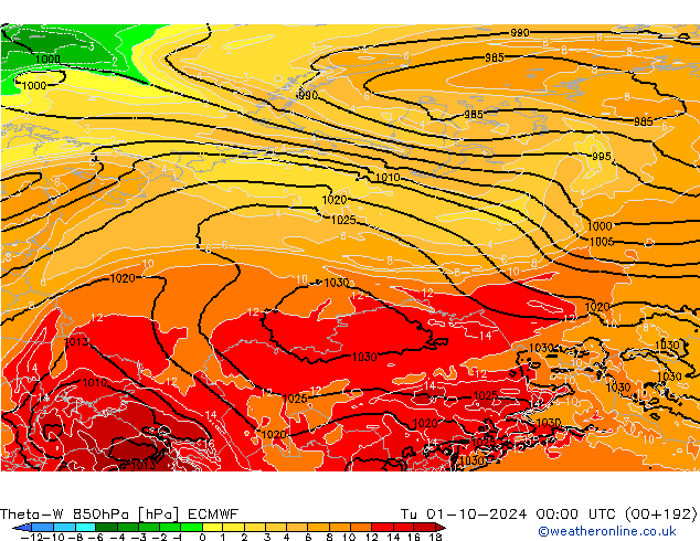 Theta-W 850hPa ECMWF  01.10.2024 00 UTC