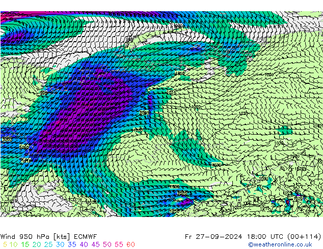  950 hPa ECMWF  27.09.2024 18 UTC