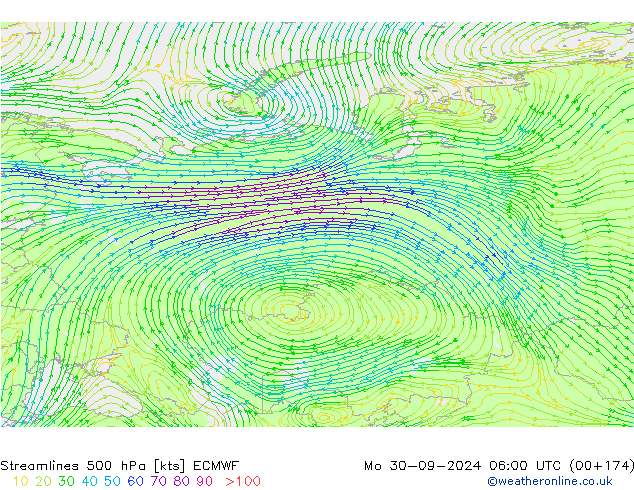 Streamlines 500 hPa ECMWF Mo 30.09.2024 06 UTC