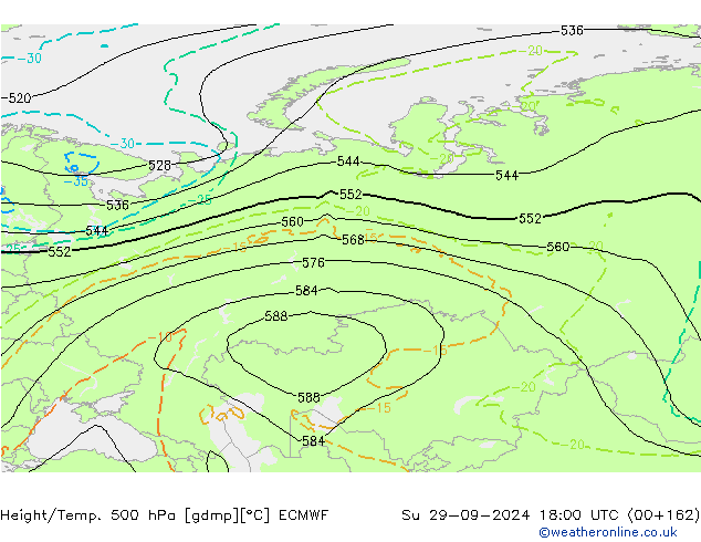 Z500/Rain (+SLP)/Z850 ECMWF Su 29.09.2024 18 UTC