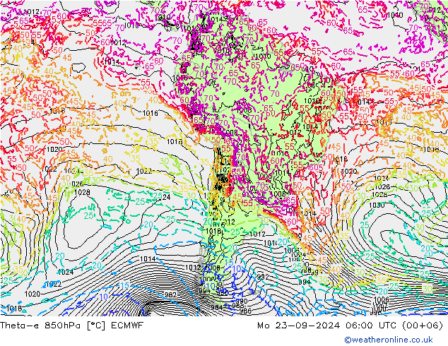 Theta-e 850гПа ECMWF пн 23.09.2024 06 UTC