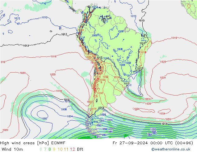 High wind areas ECMWF ven 27.09.2024 00 UTC