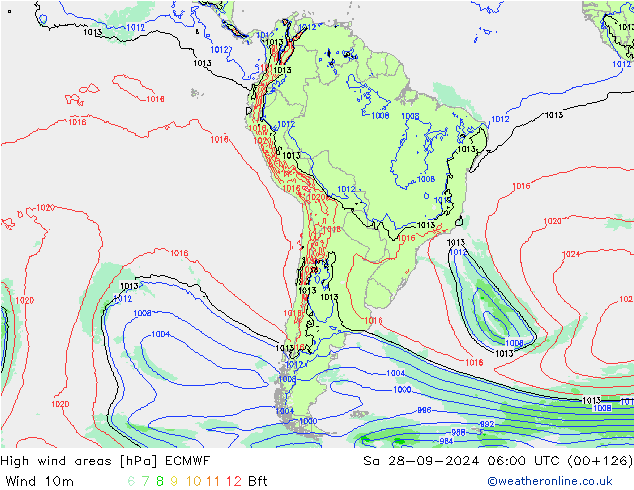 High wind areas ECMWF Sa 28.09.2024 06 UTC