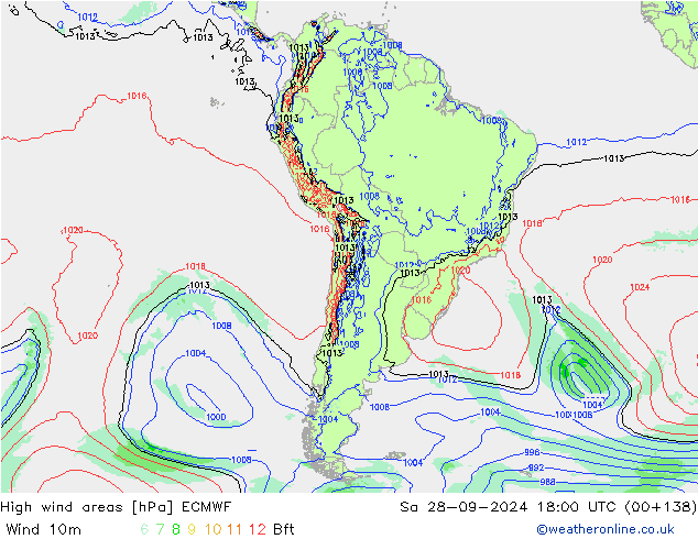 yüksek rüzgarlı alanlar ECMWF Cts 28.09.2024 18 UTC