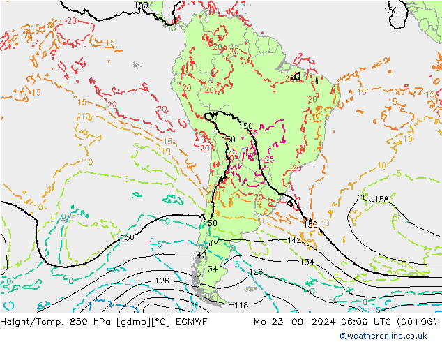 Height/Temp. 850 гПа ECMWF пн 23.09.2024 06 UTC