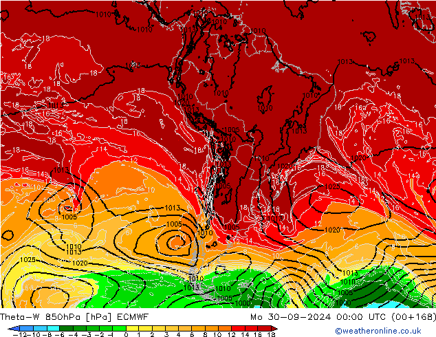 Theta-W 850hPa ECMWF pon. 30.09.2024 00 UTC