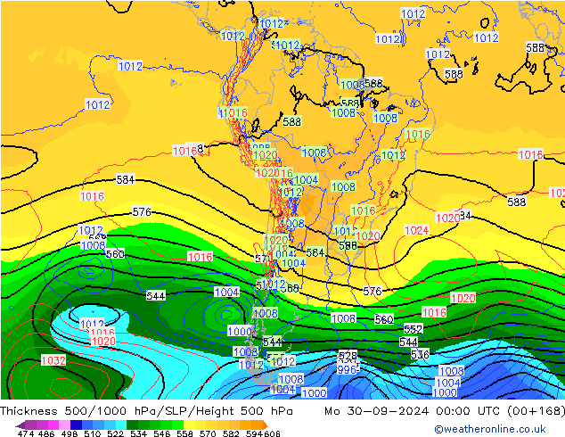 Thck 500-1000гПа ECMWF пн 30.09.2024 00 UTC