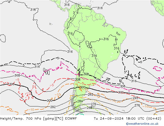 Height/Temp. 700 гПа ECMWF вт 24.09.2024 18 UTC