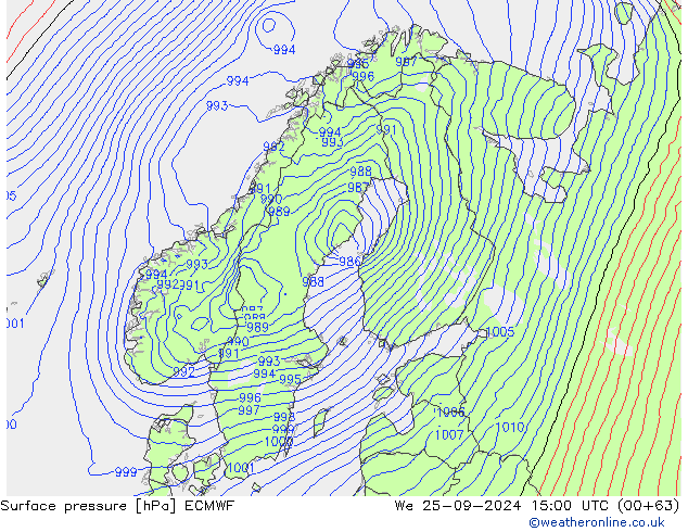 pressão do solo ECMWF Qua 25.09.2024 15 UTC