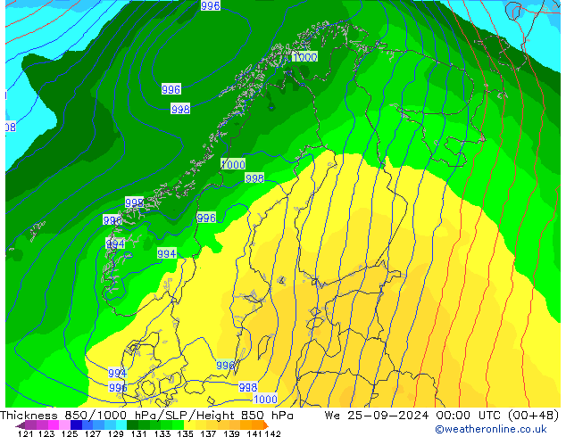 Thck 850-1000 hPa ECMWF We 25.09.2024 00 UTC