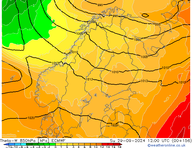 Theta-W 850hPa ECMWF dom 29.09.2024 12 UTC