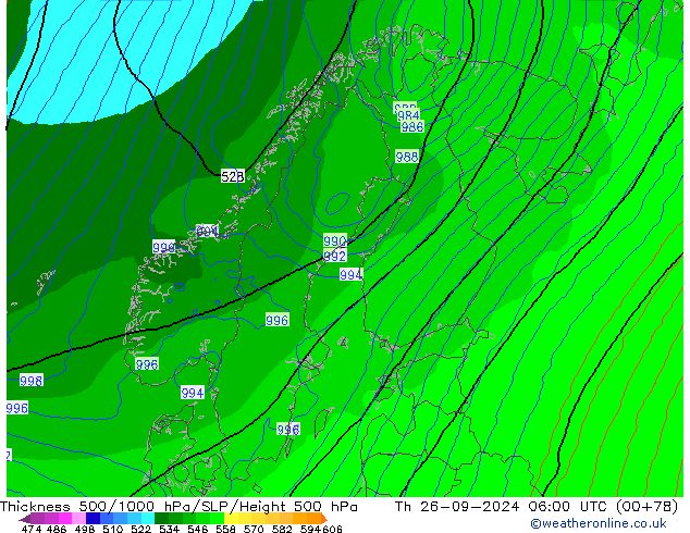 Dikte 500-1000hPa ECMWF do 26.09.2024 06 UTC