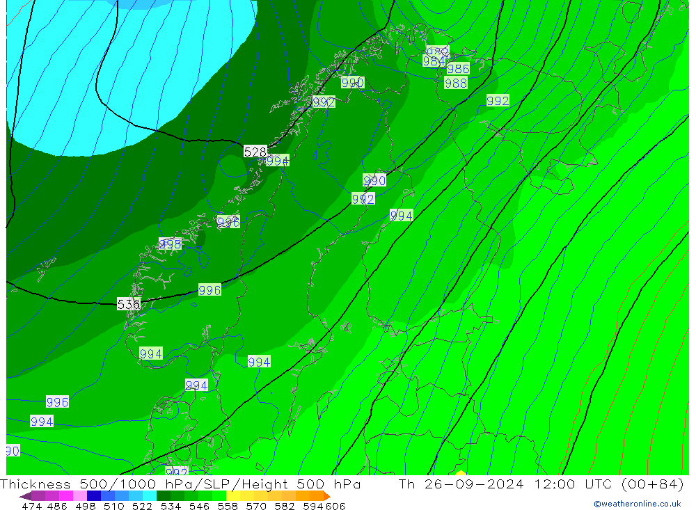 Thck 500-1000hPa ECMWF czw. 26.09.2024 12 UTC