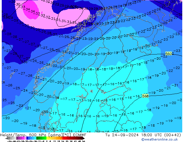 Z500/Rain (+SLP)/Z850 ECMWF Tu 24.09.2024 18 UTC